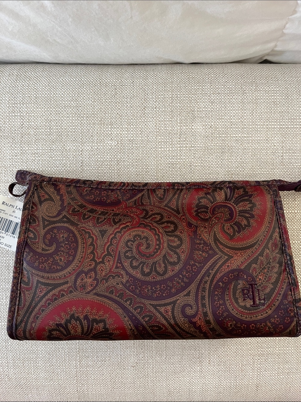 Ralph Lauren Paisley Cosmetic Bag in Red & Brown New w Tag